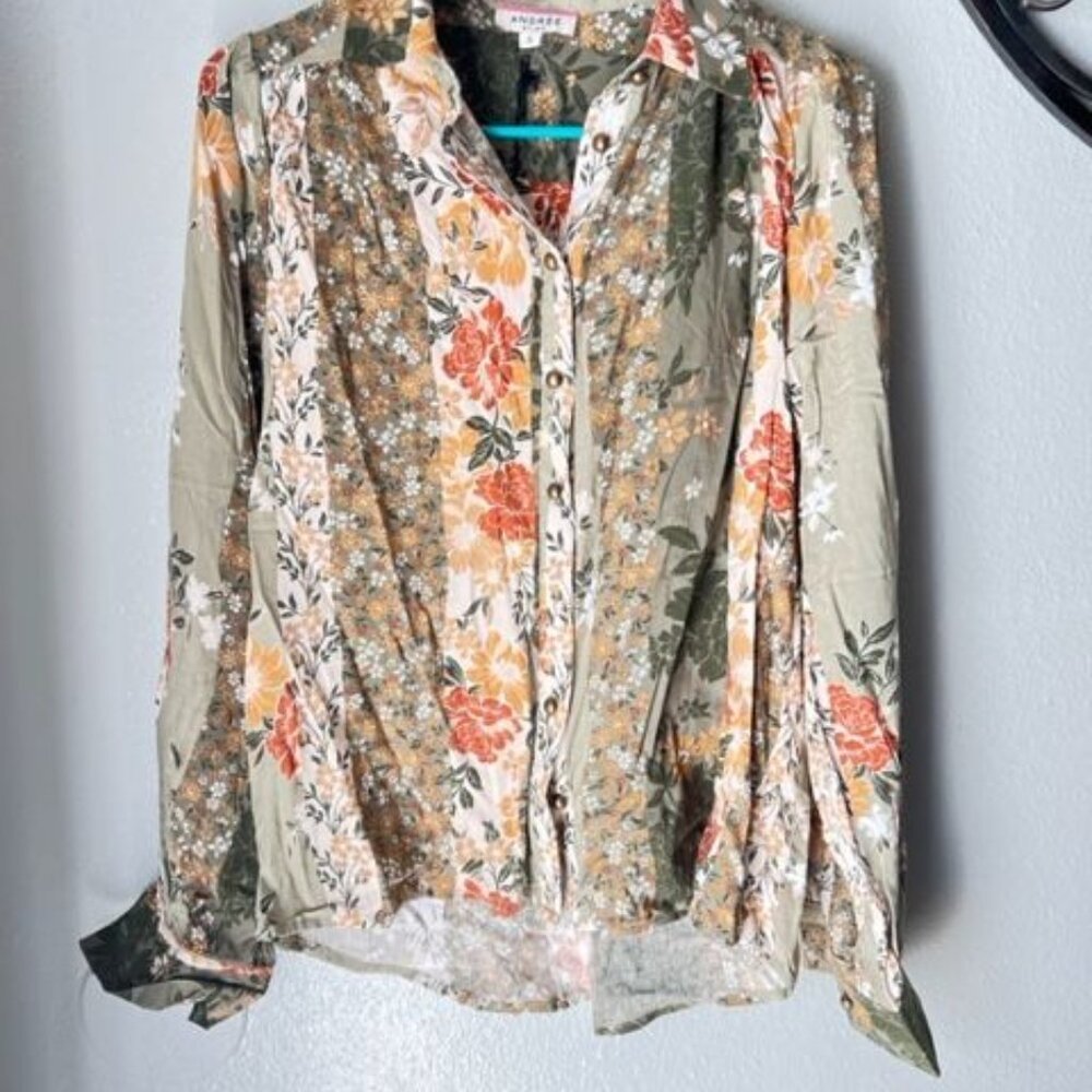 Andre By Unit‎ Womens Floral Long Sleeve Button-down Blouse